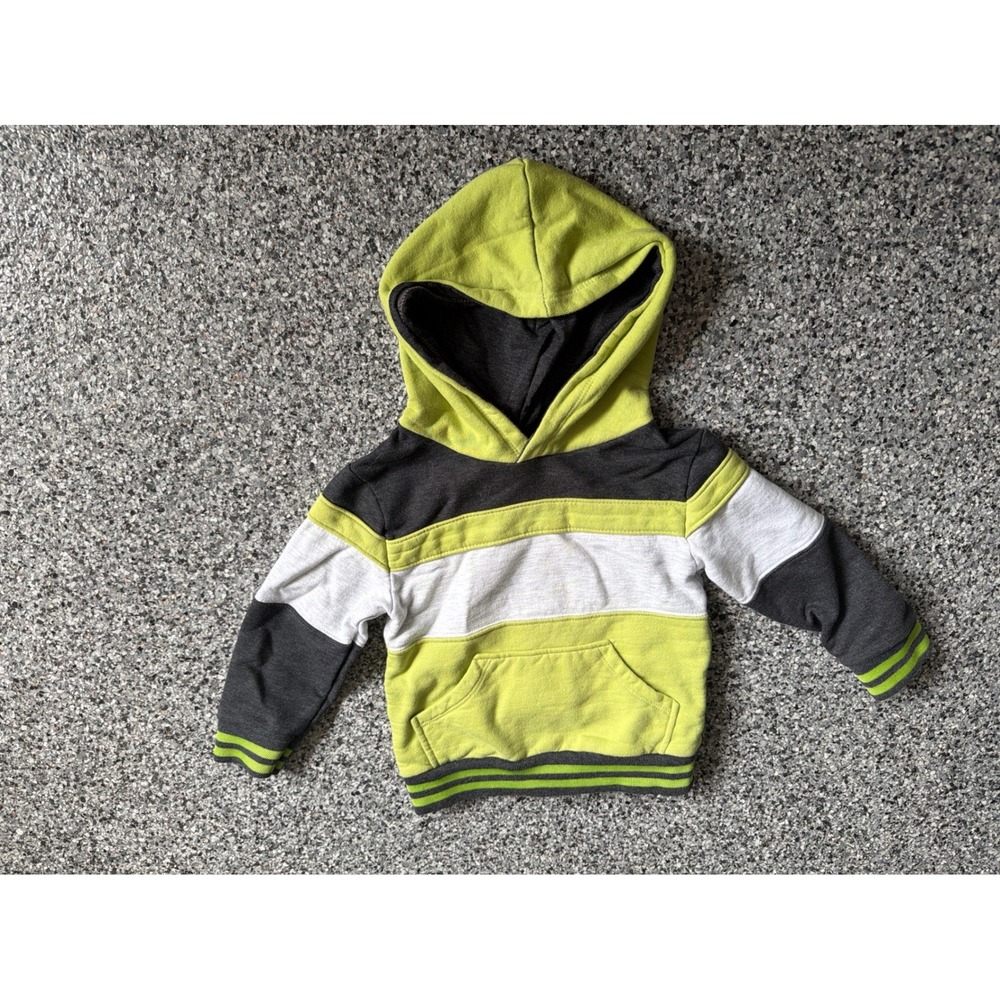 Milon Boys Grey Lime Green Colorblock Hooded Pullover Sweatshirt Size 2T 88cm